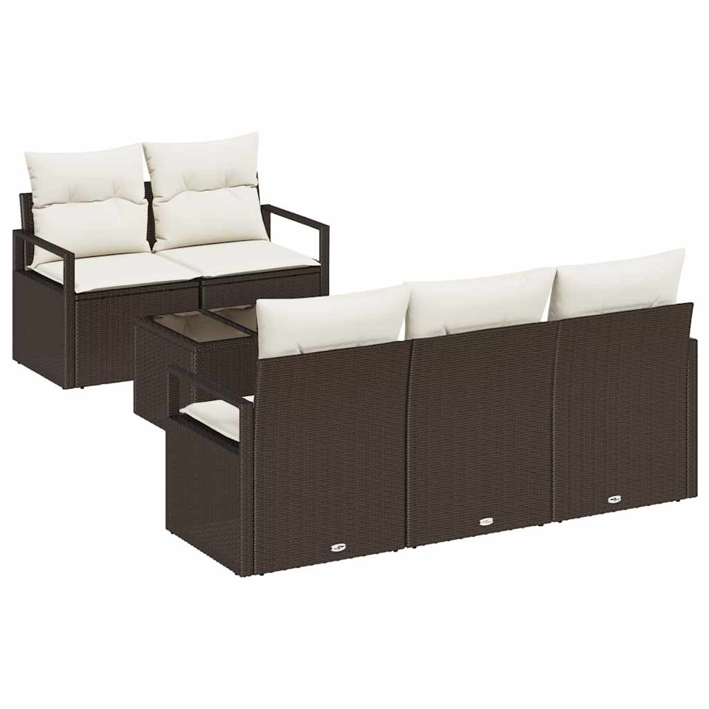 Bankstel 6 st 5-Aantal zitplaatsen Bruin en Crème poly rattan