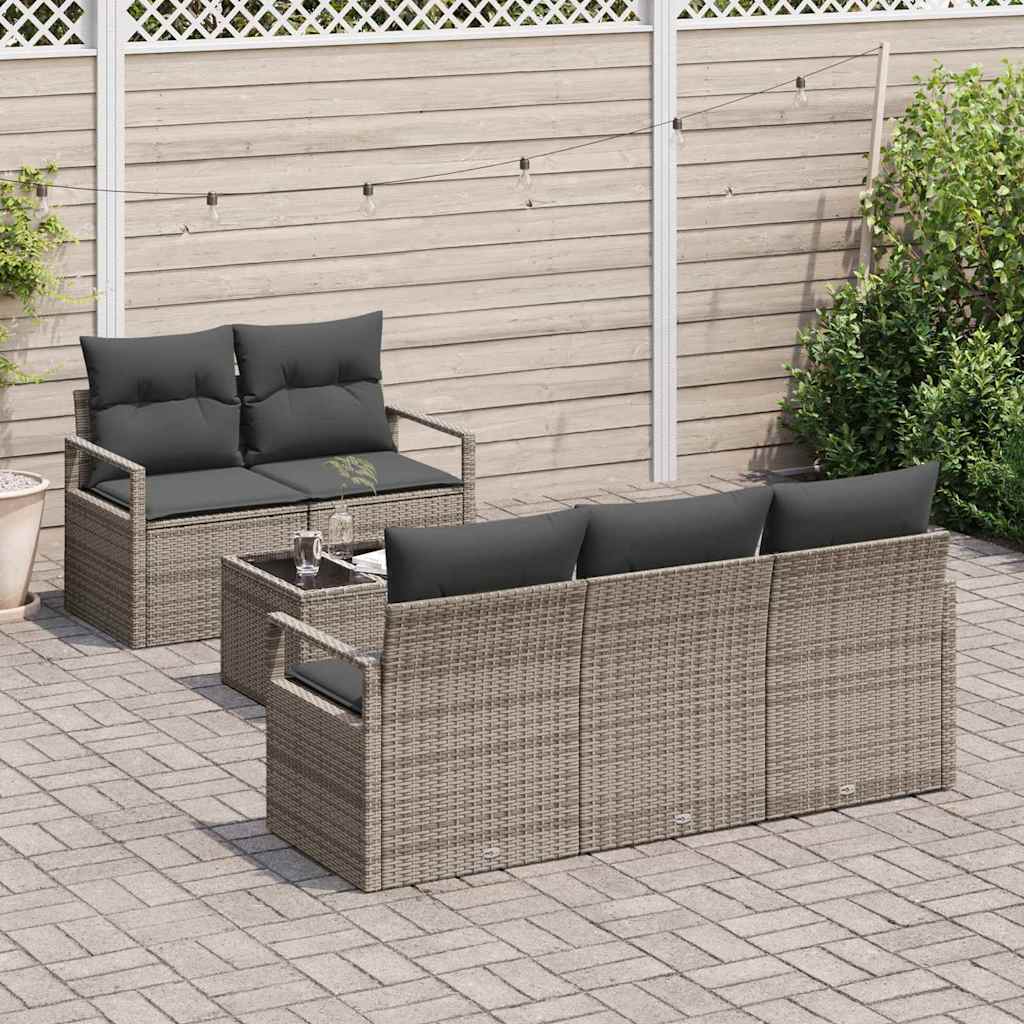 Bankstel 6 st 5-Aantal zitplaatsen Grijs poly rattan