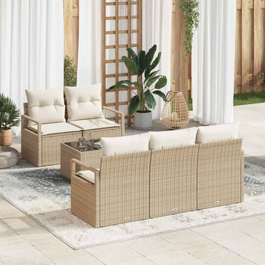 Bankstel 6 st 5-Aantal zitplaatsen Beige en Crème poly rattan
