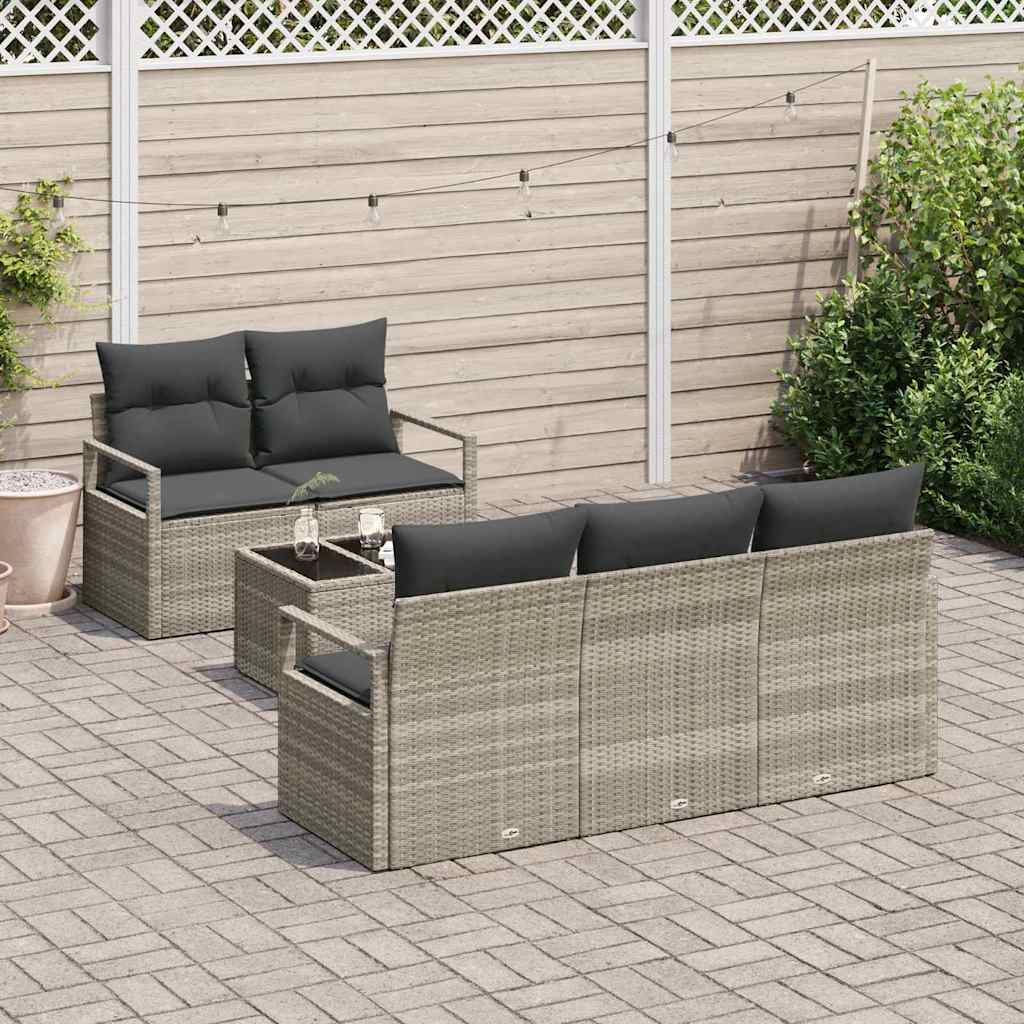 Bankstel 6 st 5-Aantal zitplaatsen Lichtgrijs poly rattan
