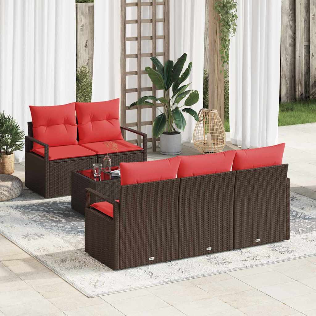 Bankstel 6 st 5-Aantal zitplaatsen Bruin en Rood poly rattan