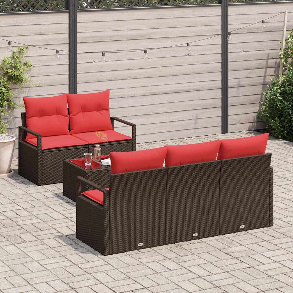 Bankstel 6 st 5-Aantal zitplaatsen Bruin en Rood poly rattan