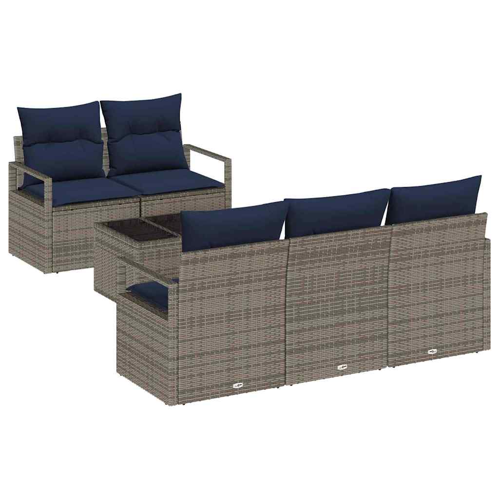 Bankstel 6 st 5-Aantal zitplaatsen Grijs en Marineblauw