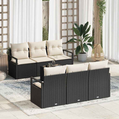 Bankstel 7 st 6-Aantal zitplaatsen Zwart en Crème poly rattan