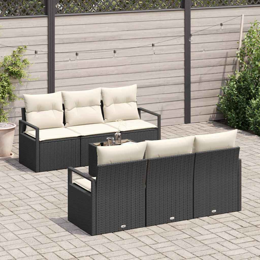 Bankstel 7 st 6-Aantal zitplaatsen Zwart en Crème poly rattan