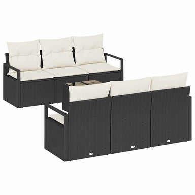 Bankstel 7 st 6-Aantal zitplaatsen Zwart en Crème poly rattan