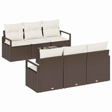 Bankstel 7 st 6-Aantal zitplaatsen Bruin en Crème poly rattan