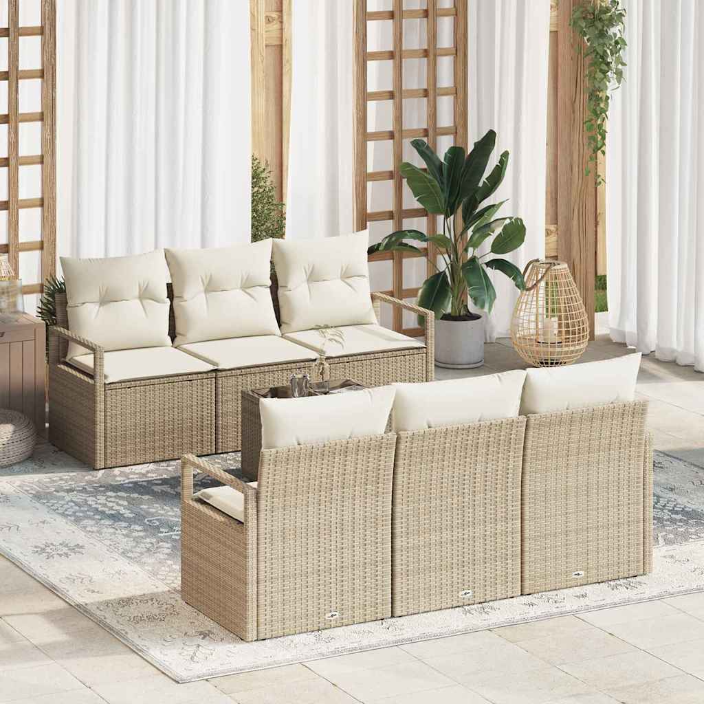 Bankstel 7 st 6-Aantal zitplaatsen Beige en Crème poly rattan