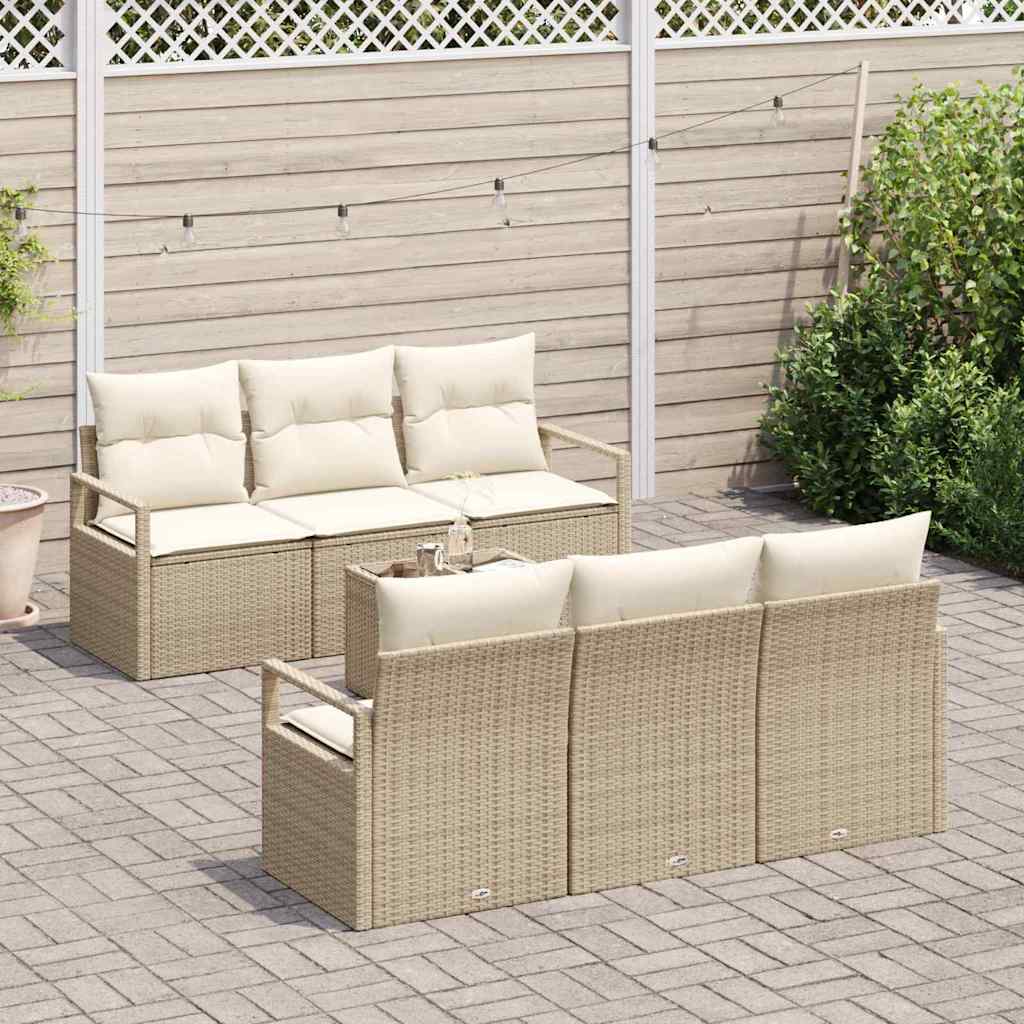 Bankstel 7 st 6-Aantal zitplaatsen Beige en Crème poly rattan