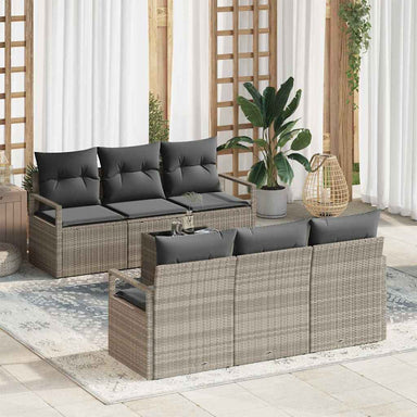 Bankstel 7 st 6-Aantal zitplaatsen Lichtgrijs poly rattan