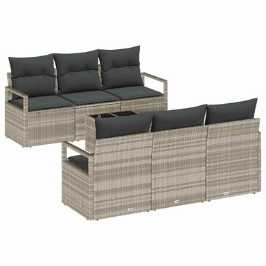 Bankstel 7 st 6-Aantal zitplaatsen Lichtgrijs poly rattan