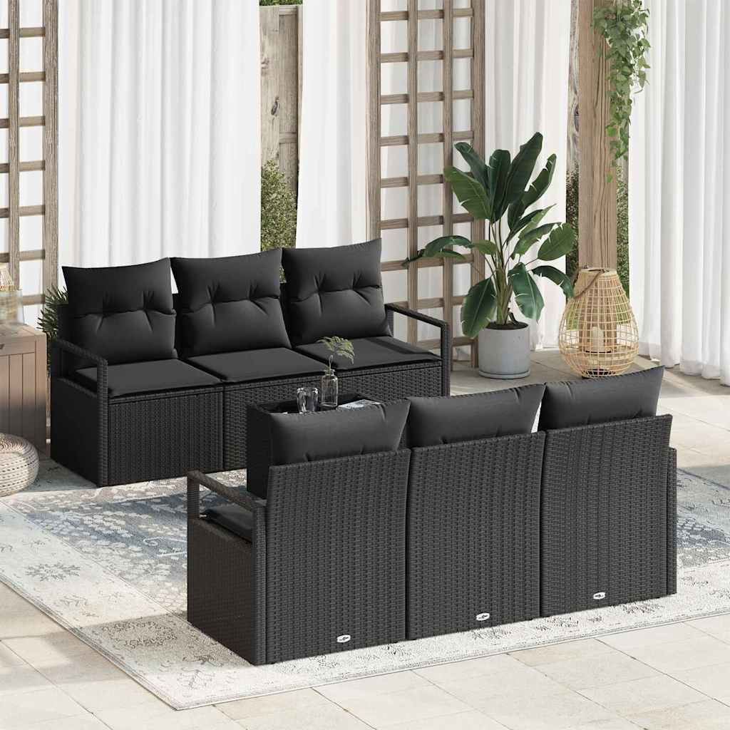 Bankstel 7 st 6-Aantal zitplaatsen Zwart poly rattan