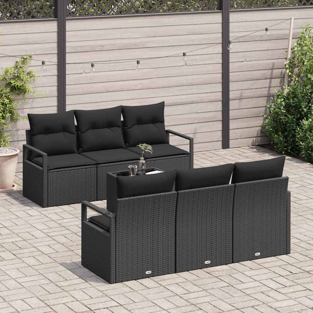 Bankstel 7 st 6-Aantal zitplaatsen Zwart poly rattan