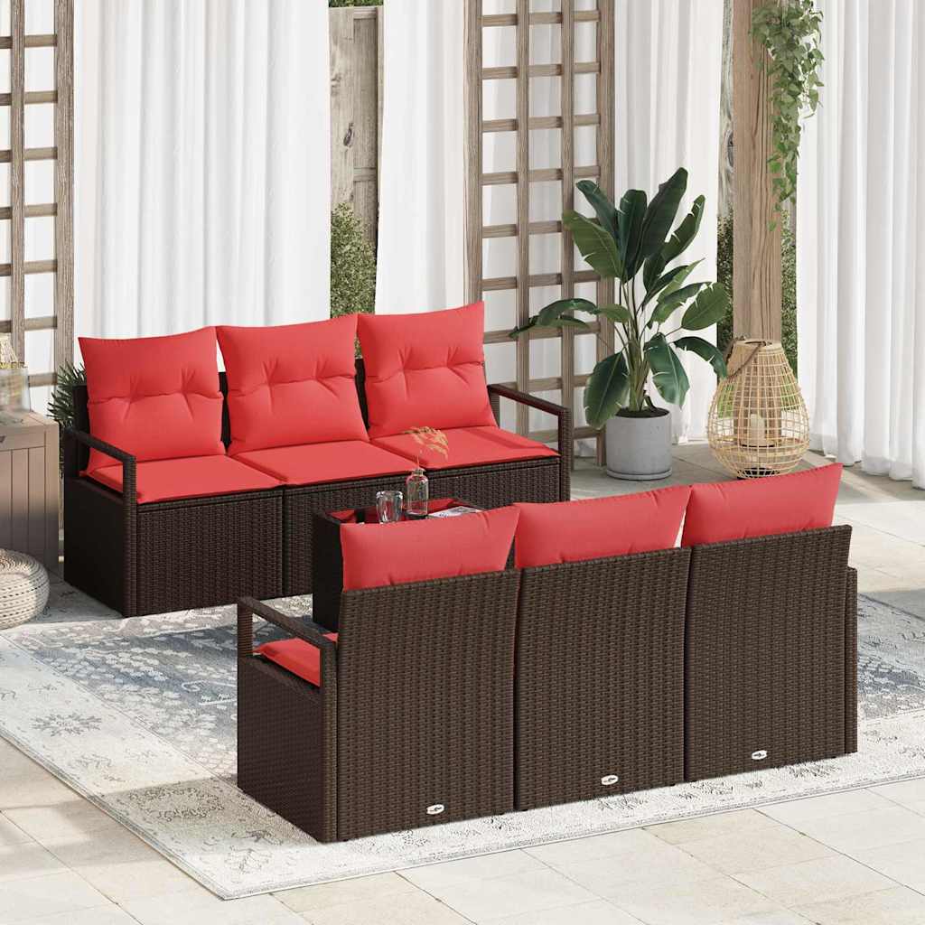 Bankstel 7 st 6-Aantal zitplaatsen Bruin en Rood poly rattan