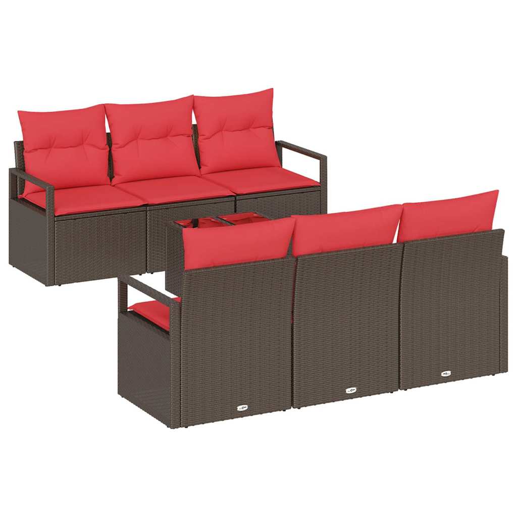 Bankstel 7 st 6-Aantal zitplaatsen Bruin en Rood poly rattan