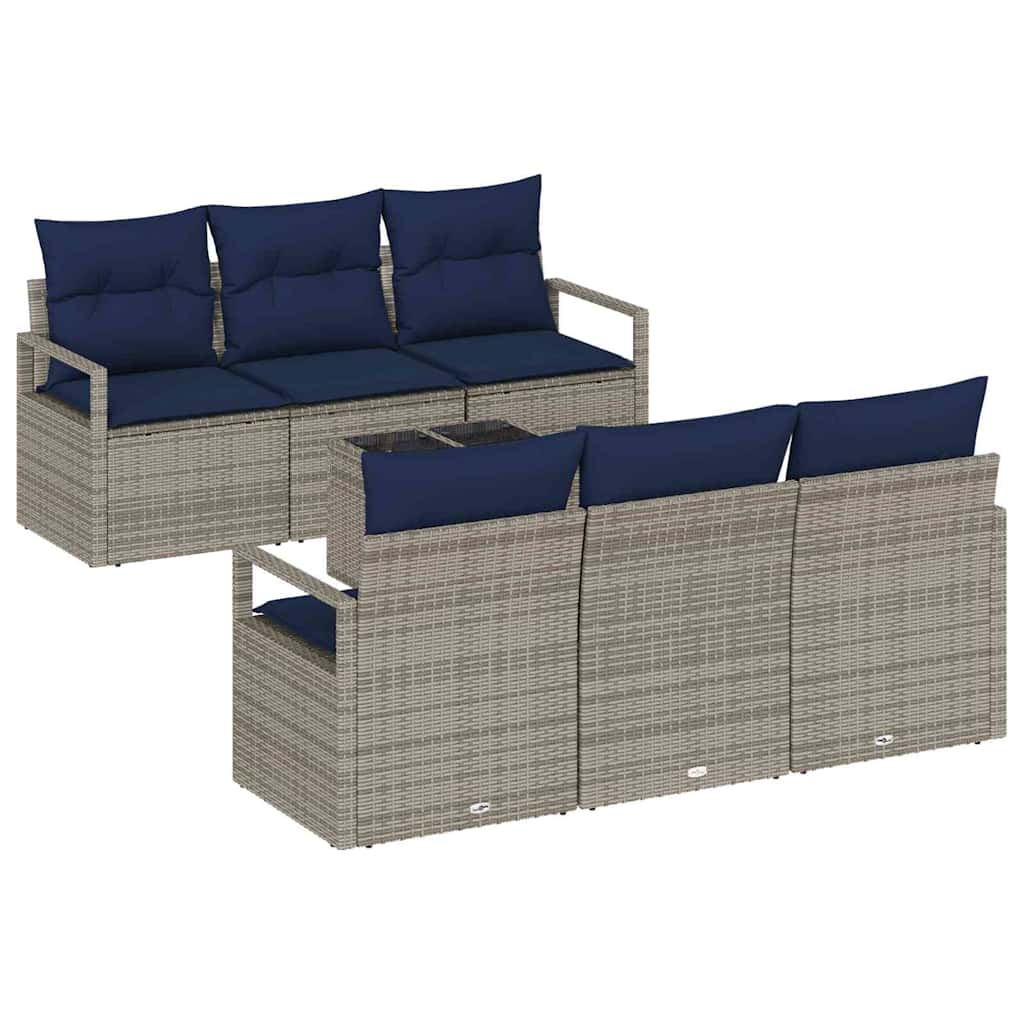 Bankstel 7 st 6-Aantal zitplaatsen Grijs en Marineblauw