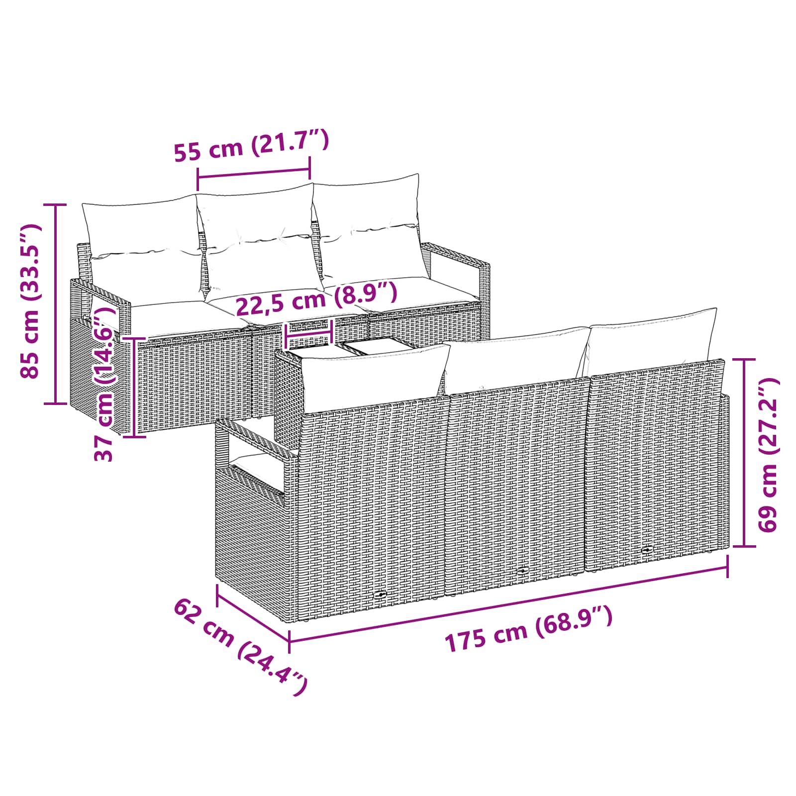 Bankstel 7 st 6-Aantal zitplaatsen Zwart en Turquoise