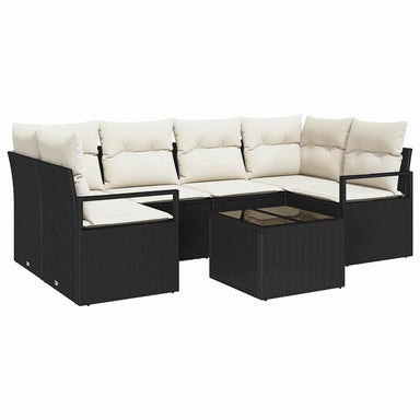 Bankstel 7 st 6-Aantal zitplaatsen Zwart en Crème poly rattan