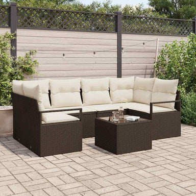 Bankstel 7 st 6-Aantal zitplaatsen Bruin en Crème poly rattan