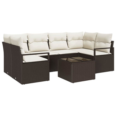 Bankstel 7 st 6-Aantal zitplaatsen Bruin en Crème poly rattan