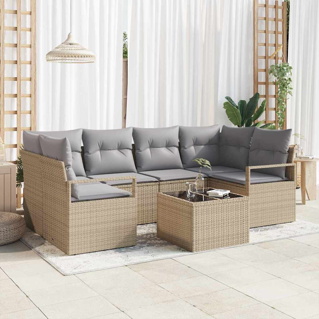 Bankstel 7 st 6-Aantal zitplaatsen Beige en Grijs poly rattan