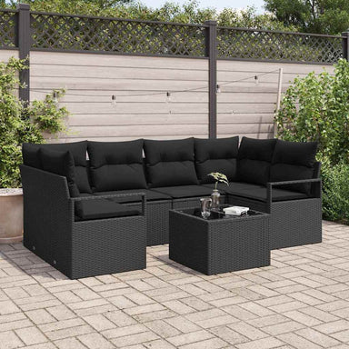 Bankstel 7 st 6-Aantal zitplaatsen Zwart poly rattan