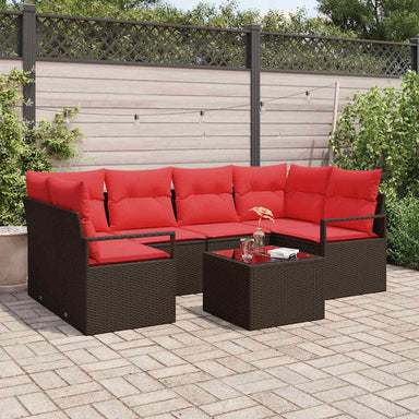 Bankstel 7 st 6-Aantal zitplaatsen Bruin en Rood poly rattan
