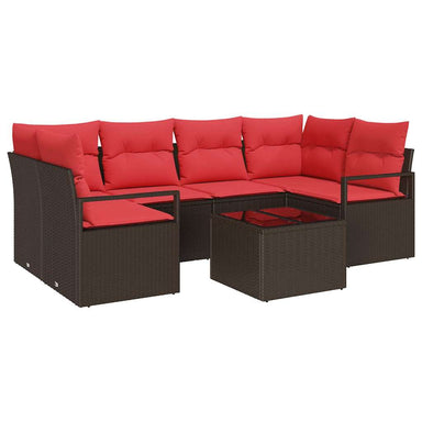 Bankstel 7 st 6-Aantal zitplaatsen Bruin en Rood poly rattan