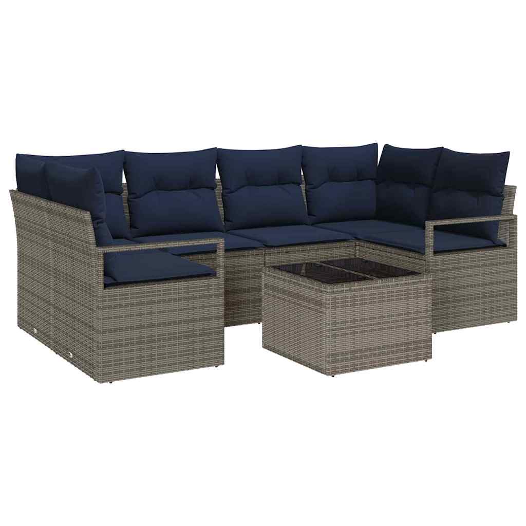 Bankstel 7 st 6-Aantal zitplaatsen Grijs en Blauw poly rattan