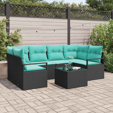 Bankstel 7 st 6-Aantal zitplaatsen Zwart en Blauw poly rattan