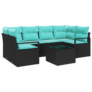 Bankstel 7 st 6-Aantal zitplaatsen Zwart en Blauw poly rattan