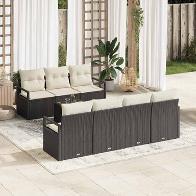 Bankstel 8 st 7-Aantal zitplaatsen Zwart en Crème poly rattan