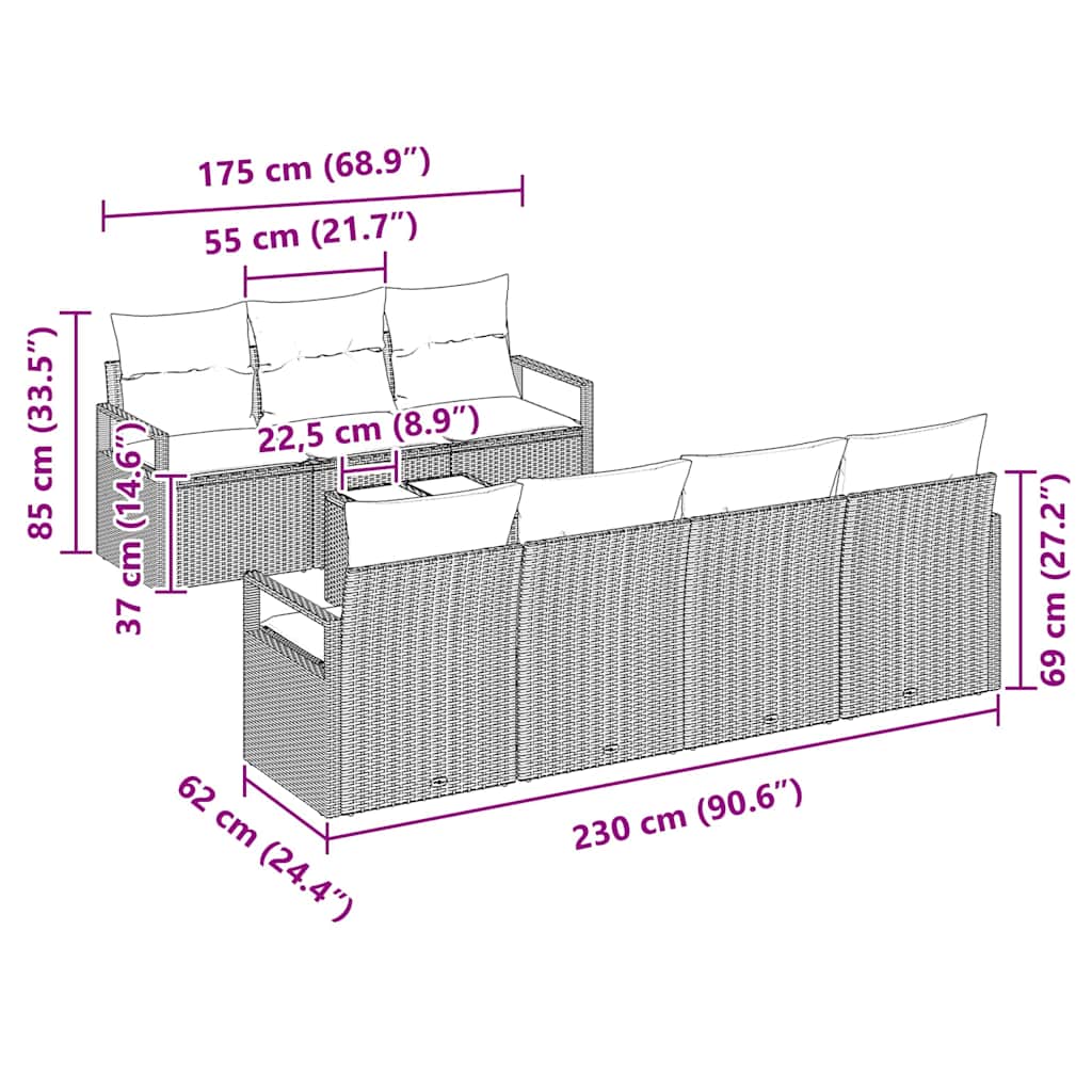 Bankstel 8 st 7-Aantal zitplaatsen Zwart en Crème poly rattan