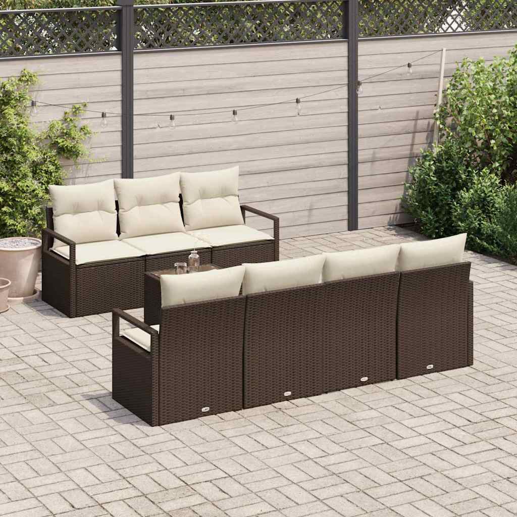Bankstel 8 st 7-Aantal zitplaatsen Bruin en Crème poly rattan