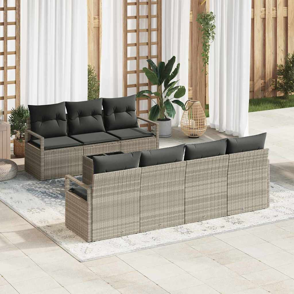 Bankstel 8 st 7-Aantal zitplaatsen Lichtgrijs poly rattan