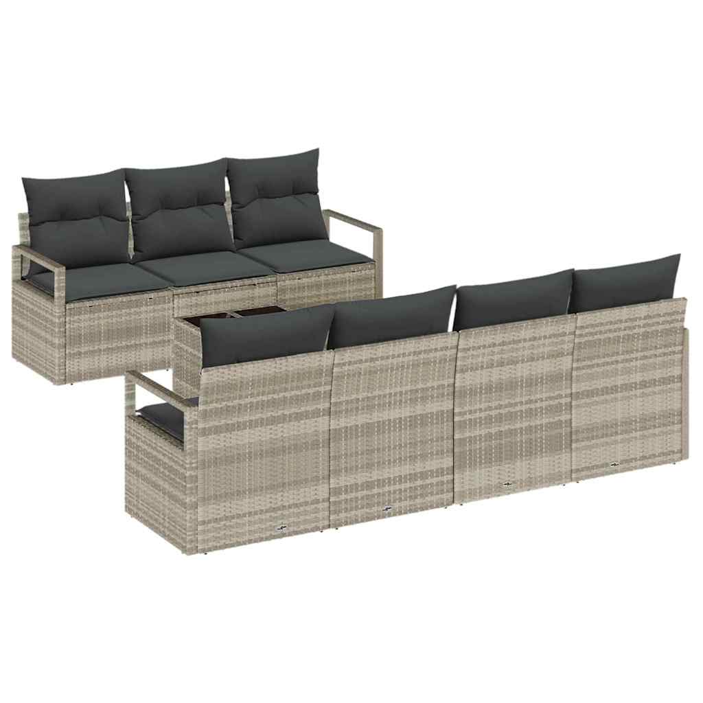 Bankstel 8 st 7-Aantal zitplaatsen Lichtgrijs poly rattan