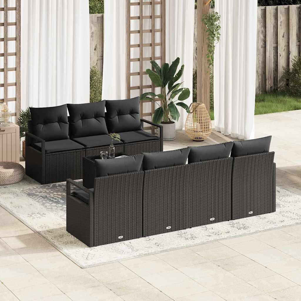 Bankstel 8 st 7-Aantal zitplaatsen Zwart poly rattan