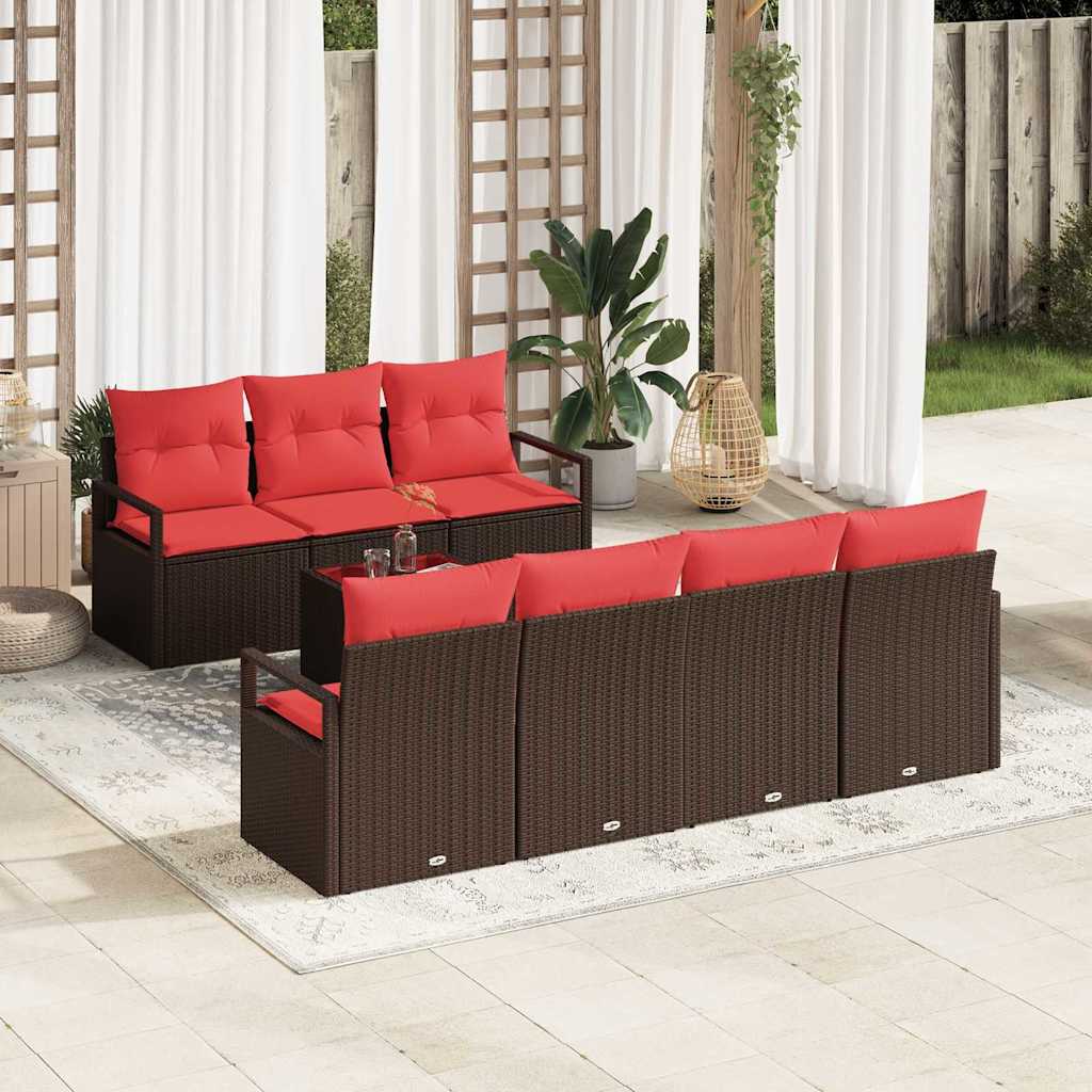 Bankstel 8 st 7-Aantal zitplaatsen Bruin en Rood poly rattan