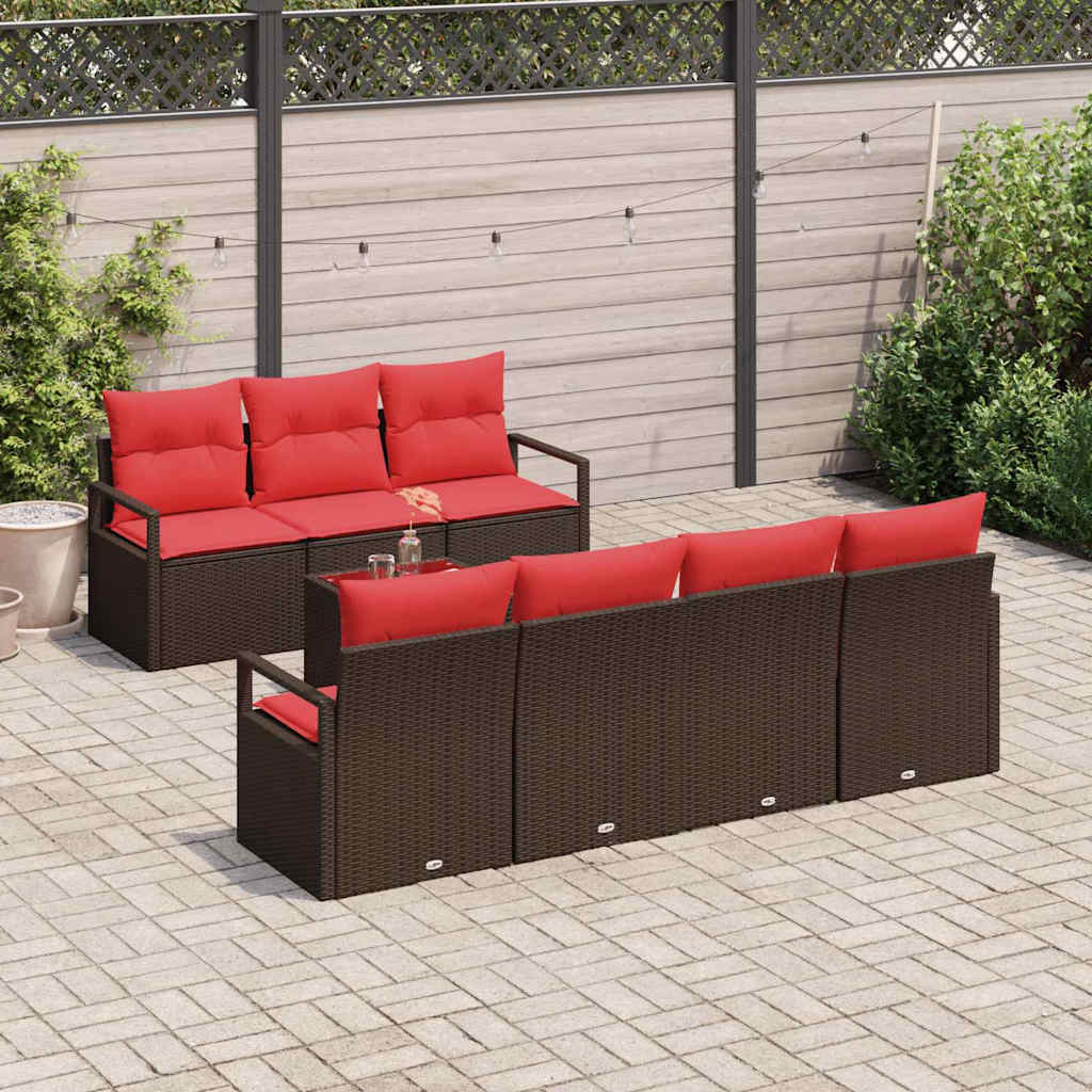 Bankstel 8 st 7-Aantal zitplaatsen Bruin en Rood poly rattan