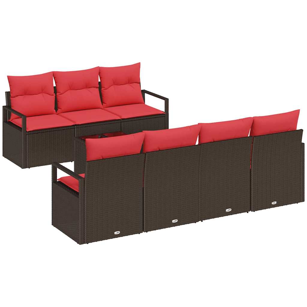 Bankstel 8 st 7-Aantal zitplaatsen Bruin en Rood poly rattan
