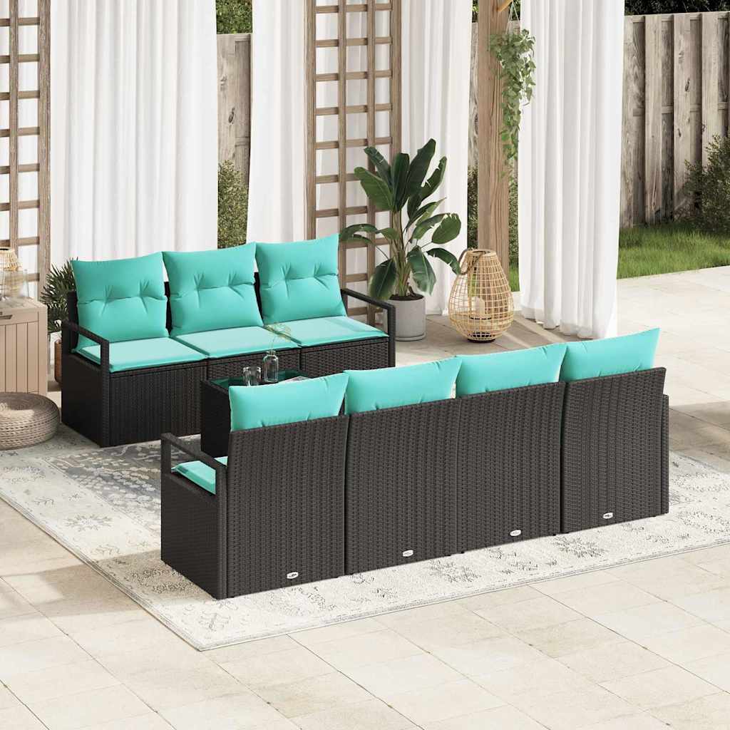 Bankstel 8 st 7-Aantal zitplaatsen Zwart en Turquoise