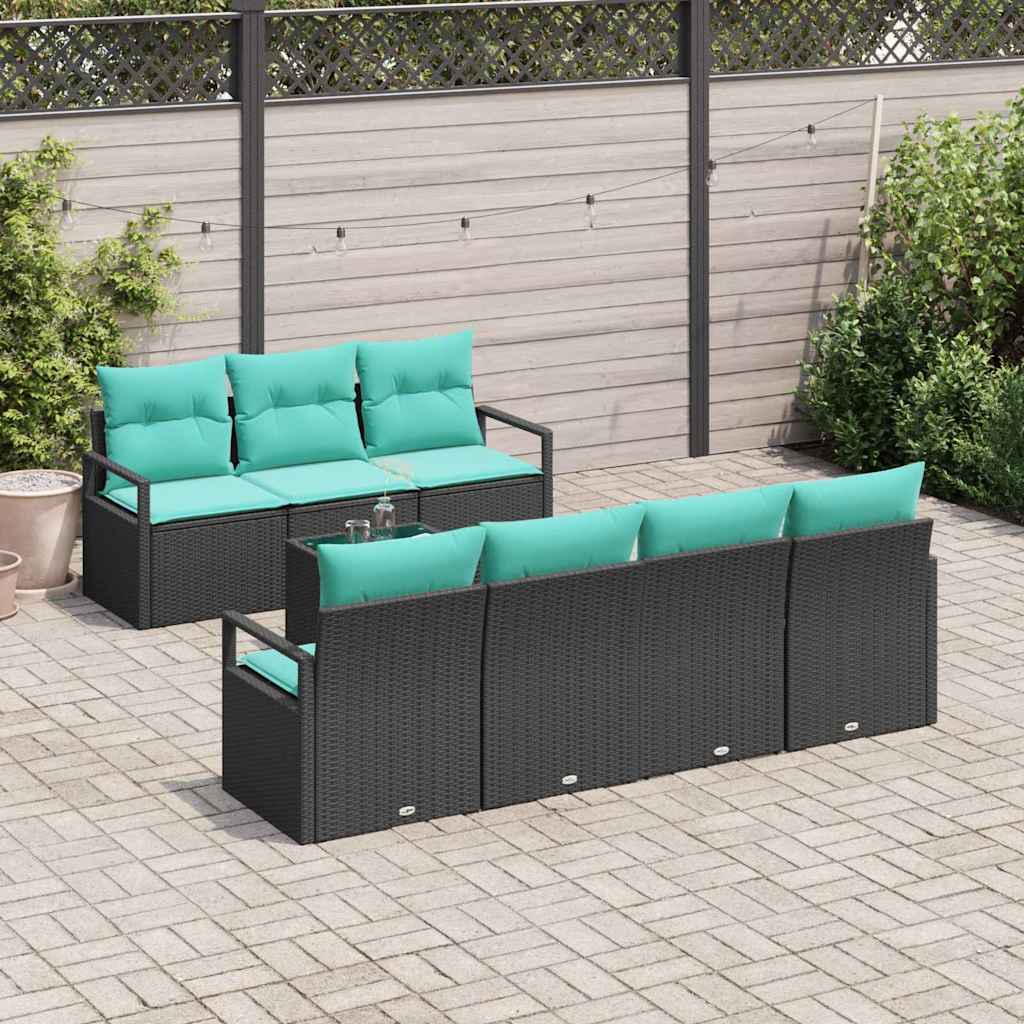 Bankstel 8 st 7-Aantal zitplaatsen Zwart en Turquoise