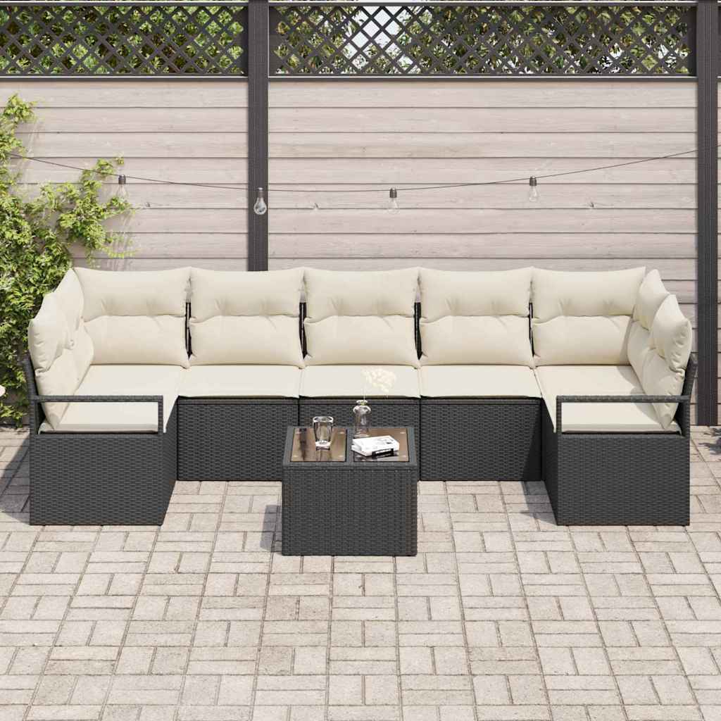 Bankstel 8 st 7-Aantal zitplaatsen Zwart en Crème poly rattan