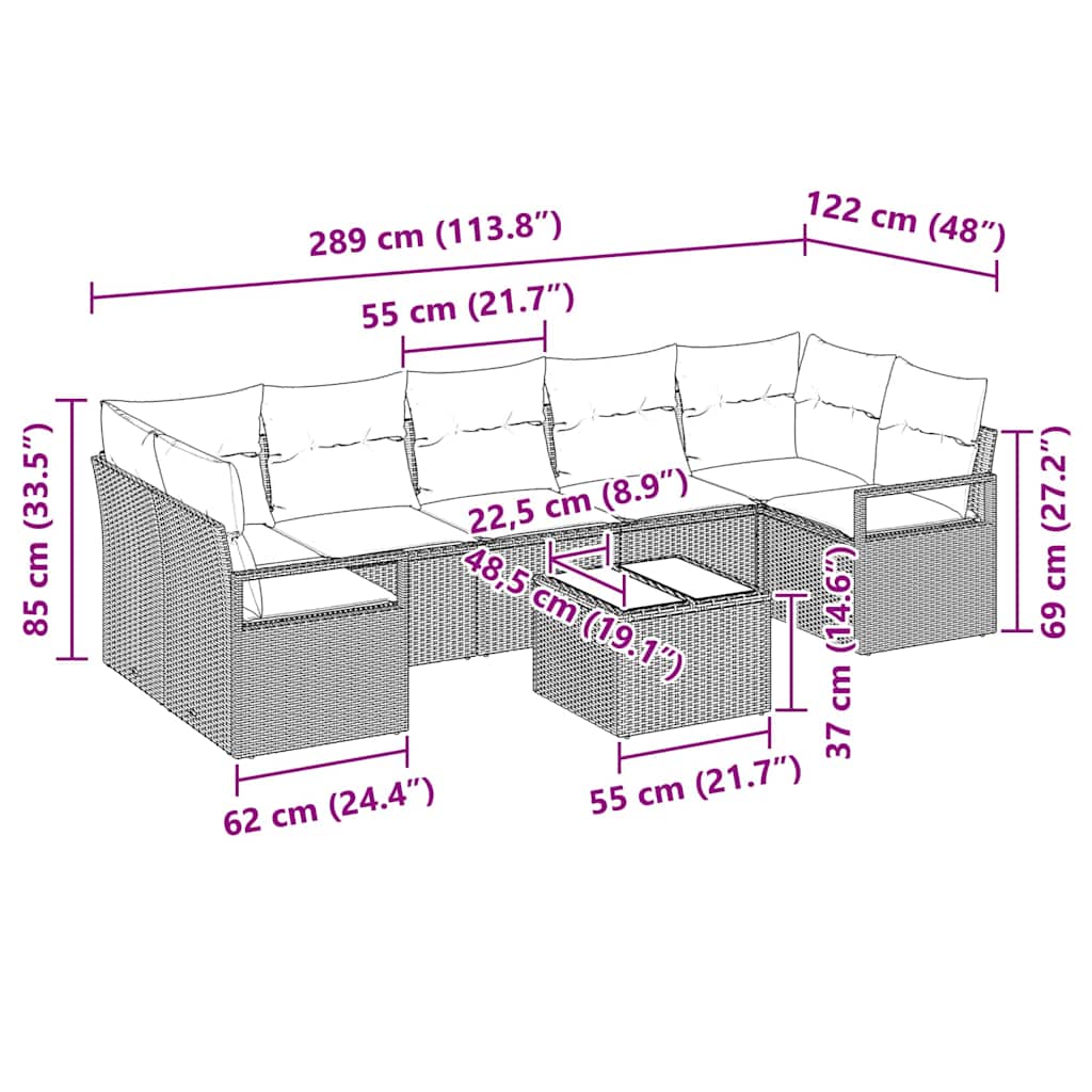 Bankstel 8 st 7-Aantal zitplaatsen Zwart en Crème poly rattan