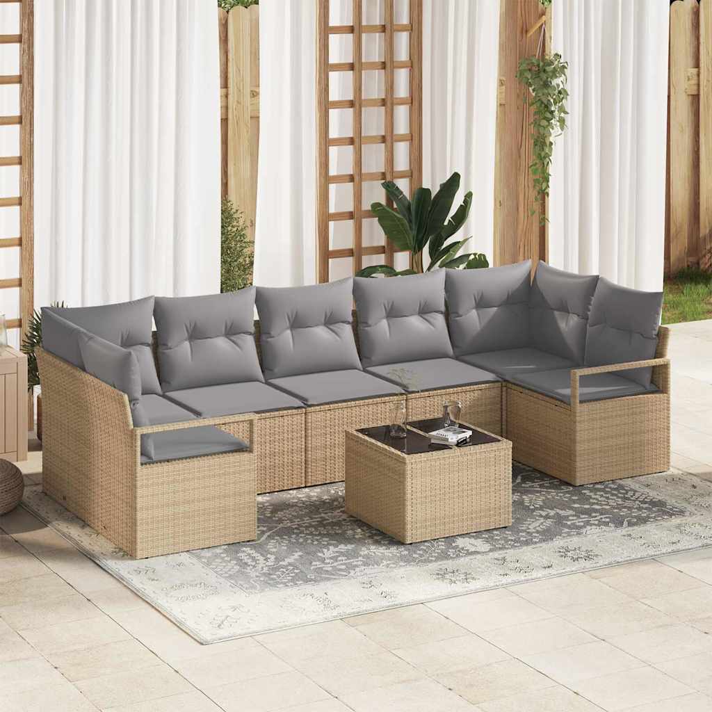 Bankstel 8 st 7-Aantal zitplaatsen Beige en Grijs poly rattan