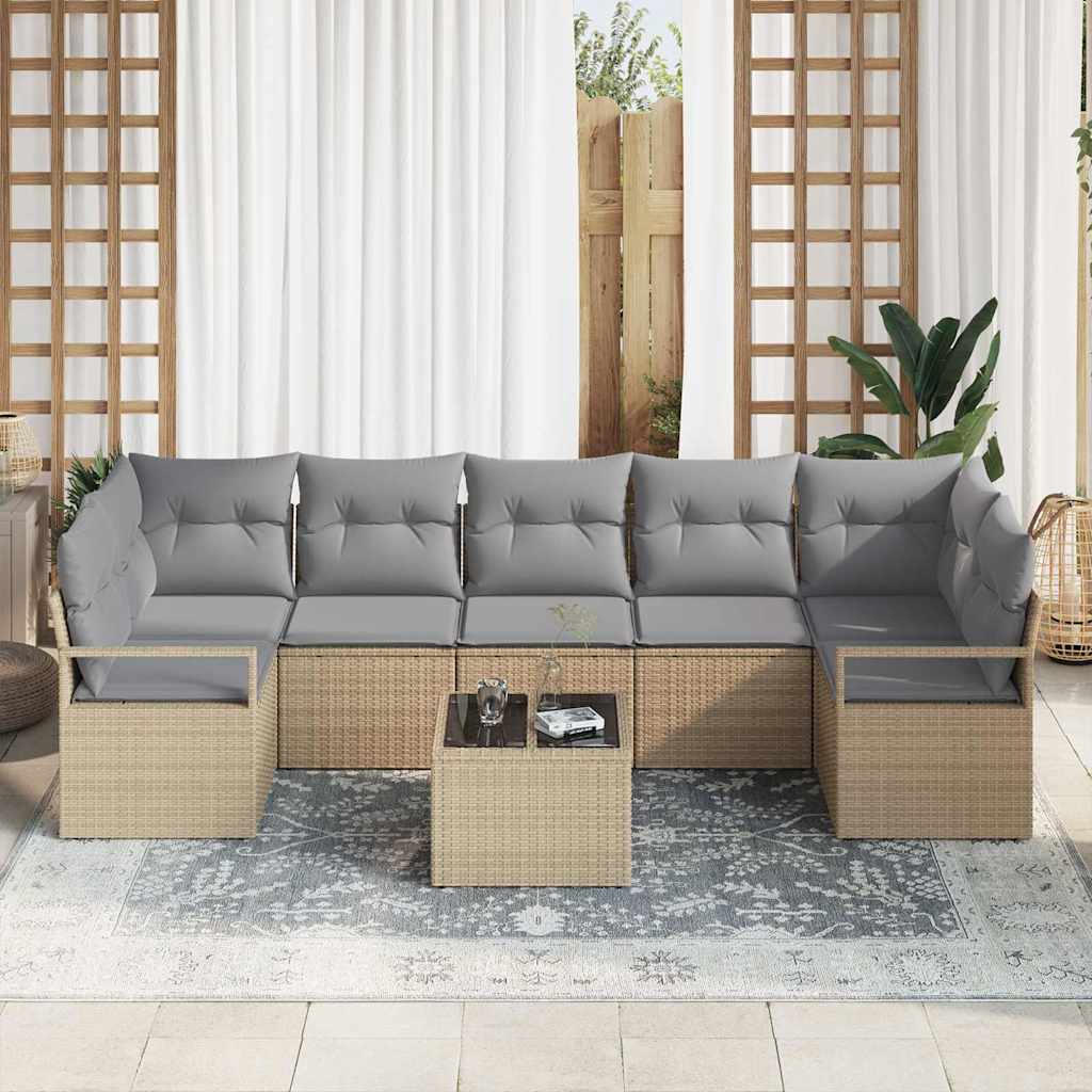 Bankstel 8 st 7-Aantal zitplaatsen Beige en Grijs poly rattan