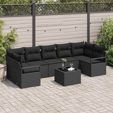 Bankstel 8 st 7-Aantal zitplaatsen Zwart poly rattan