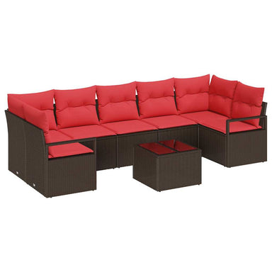 Bankstel 8 st 7-Aantal zitplaatsen Bruin en Rood poly rattan