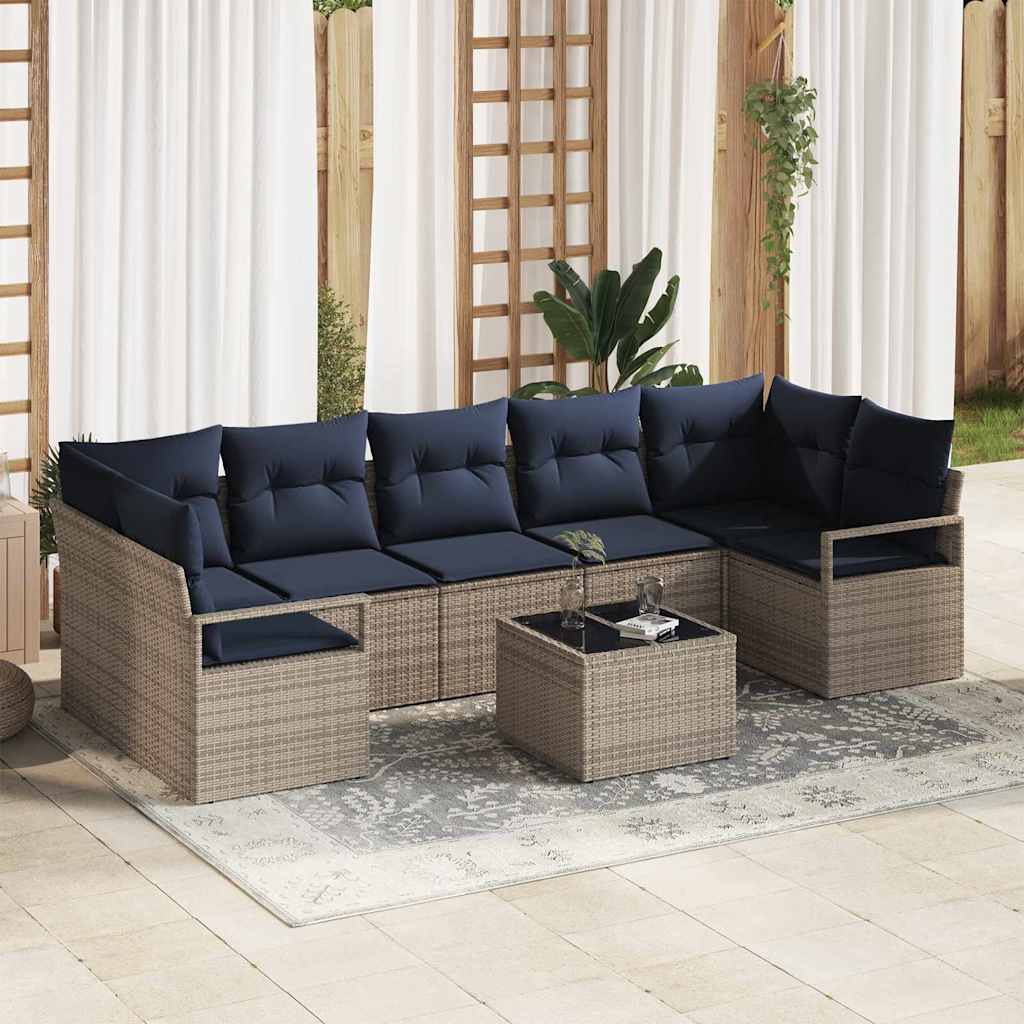Bankstel 8 st 7-Aantal zitplaatsen Grijs poly rattan