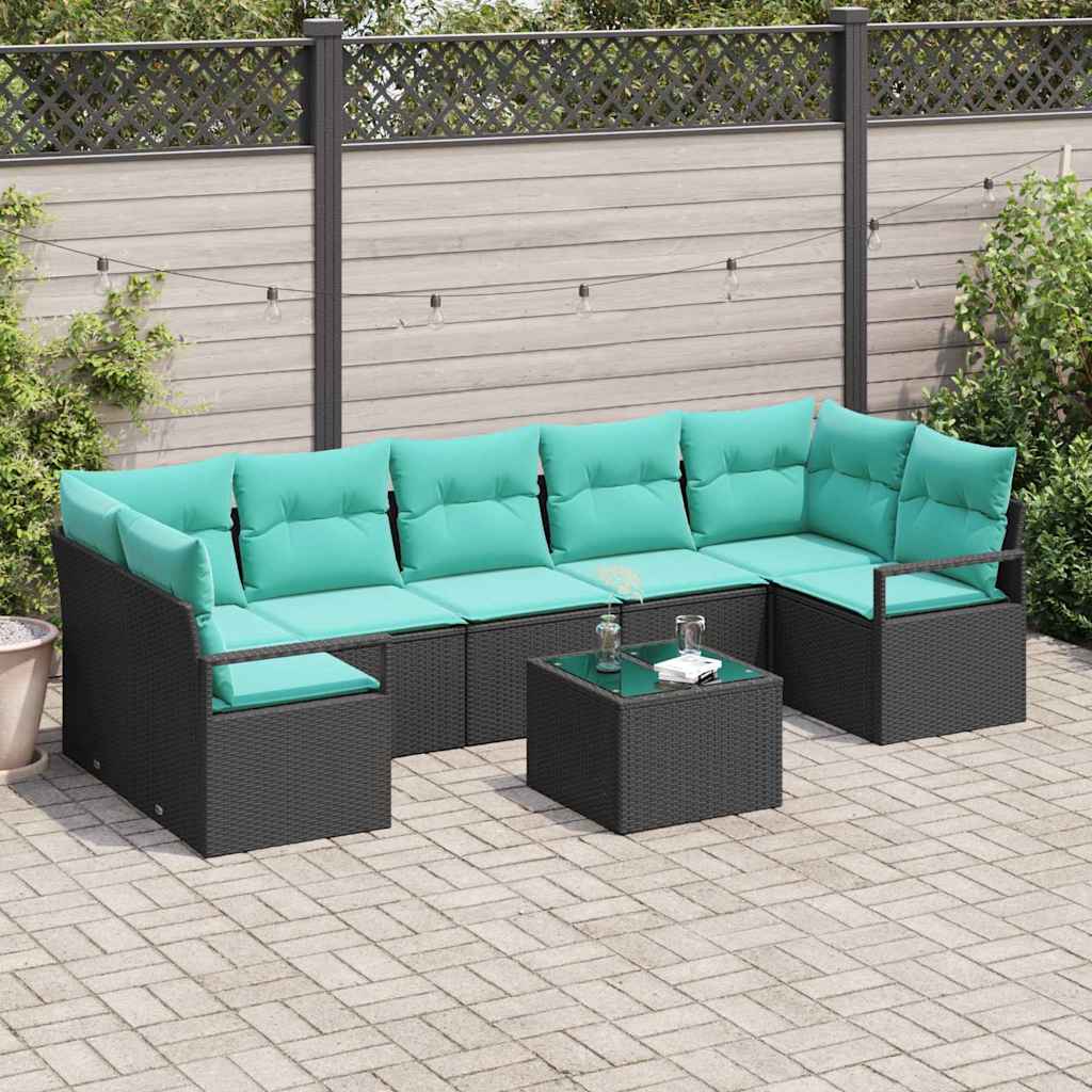 Bankstel 8 st 7-Aantal zitplaatsen Zwart en Turquoise